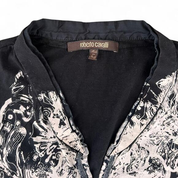 Roberto Cavalli Graphic Print Black Cotton Top T-Shirt Italy Size L - Picture 5 of 6